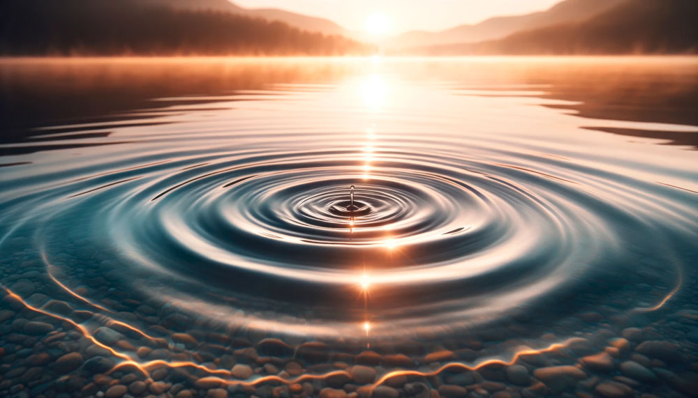 Ondas en el agua al amanecer como símbolo de resonancia, calma y escucha interior en una sesión de Innerdance